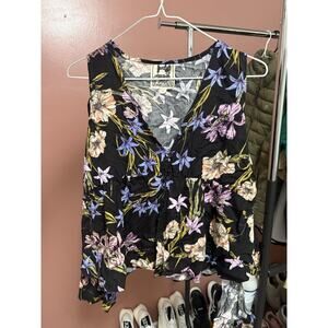 Jaase V-Neck Flowered Boho Angel Sleeved Empire Waist Top Size XS